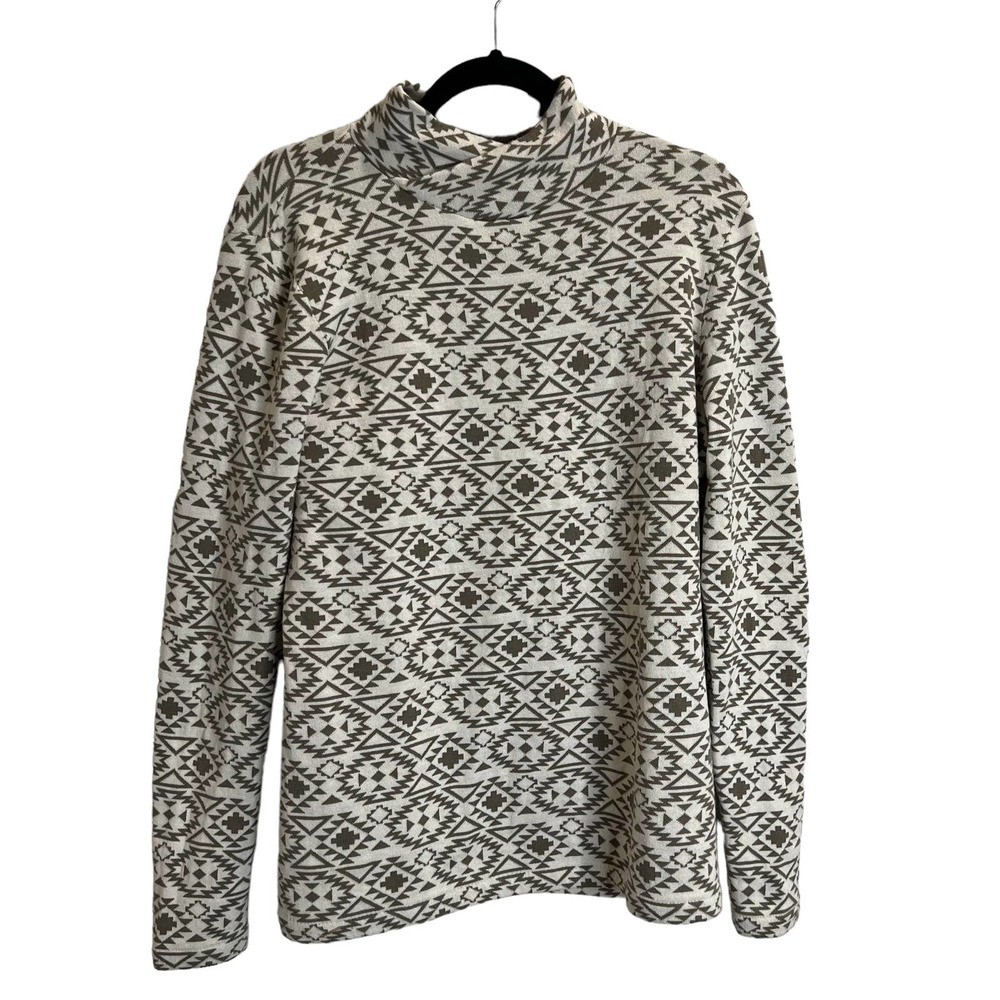 Duluth Trading Co Women’s Coolmax Mock Neck Cream Olive Aztec Pullover Large